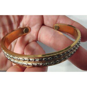 24 Karat Gold Plated Cuff Bracelet, Mixed Metals, Magnetic End Inside